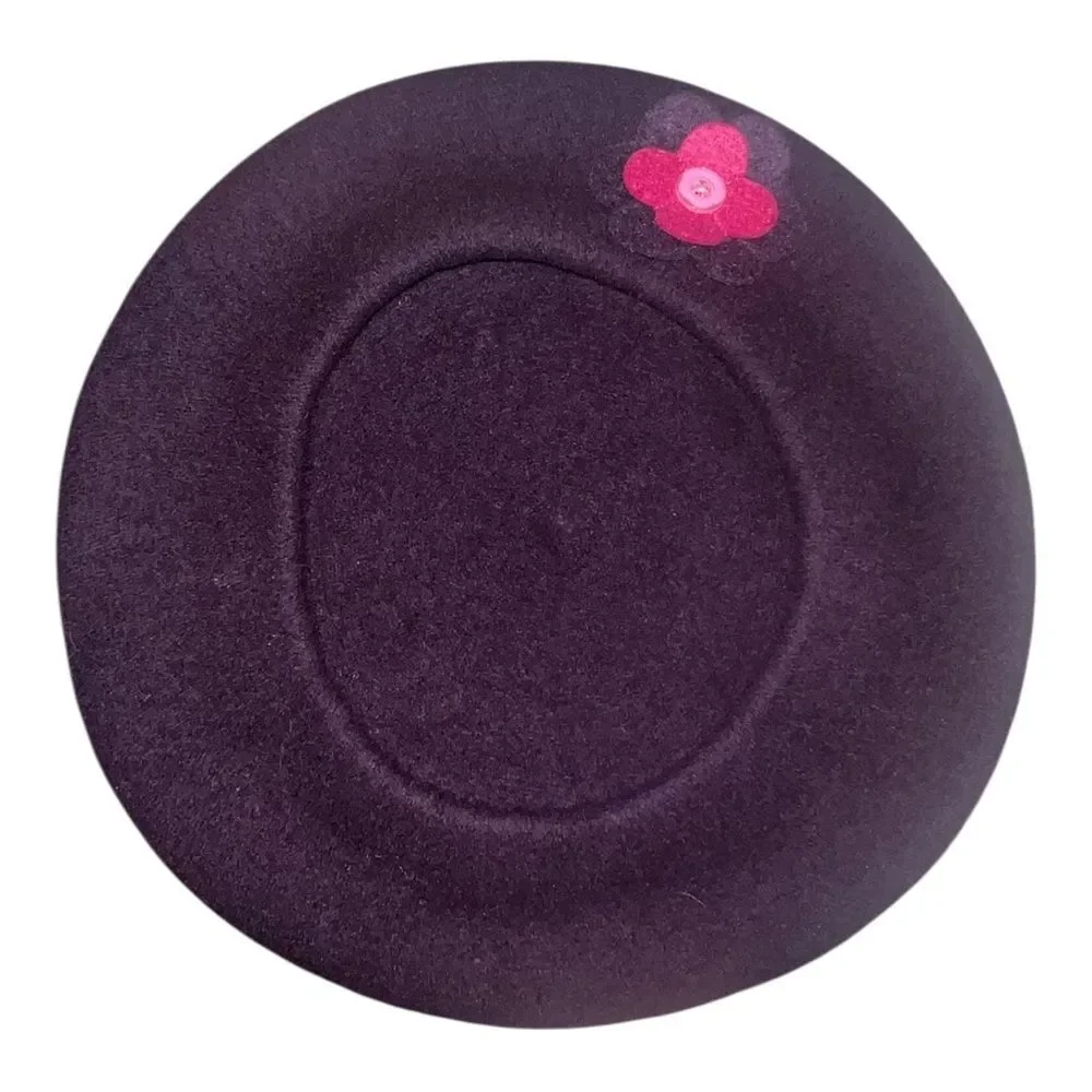Gymboree Purple Beret All About Buttons Wool Blend Hat Sz 8 & Up EUC